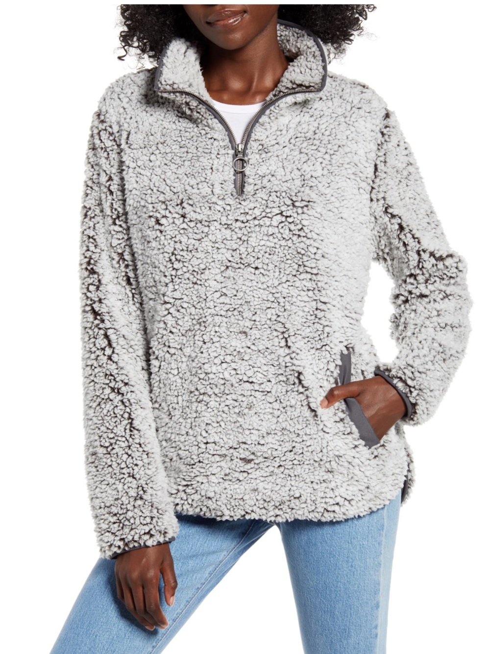 Thread & Supply Gray Sherpa Half-Zip Pullover